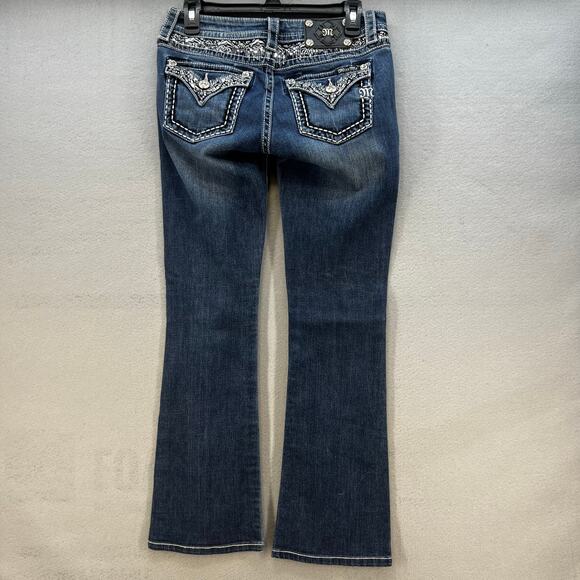 Miss Me Jeans Women's 27 (4) Blue Signature Boot Flower Sequin Pockets Blingy - Picture 3 of 15